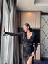 Ladies See Through Deep Neckline Ruffle Side Slit Long Dress